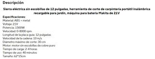 Motosierra Eléctrica 12 2 Baterías 4Ah