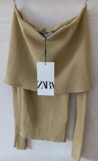 Jersey canalé cuello barco beige