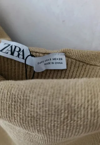 Jersey canalé cuello barco beige