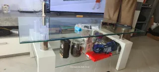 Mesa de centro cristal y metal