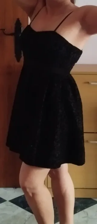 Vestido fiesta terciopelo devoré floral negro