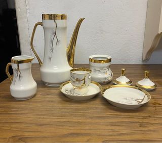 Juego café porcelana vintage oro