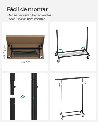 Burro Ropa, Perchero Extensible SONGMICS HSR13BK