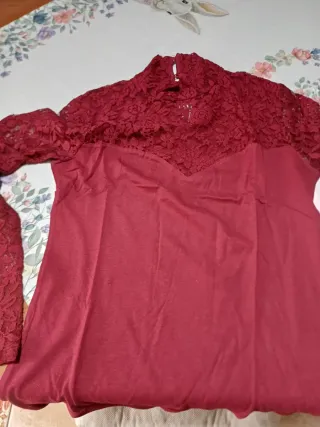 Maglia Terranova donna bordeaux pizzo