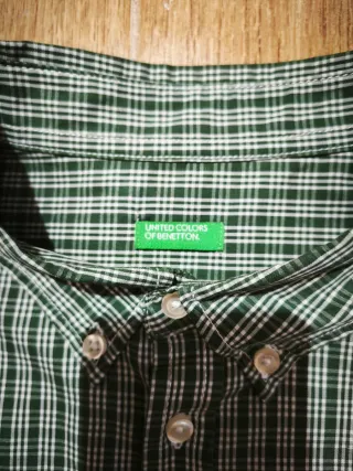 Camisa Benetton cuadros verde y blanco