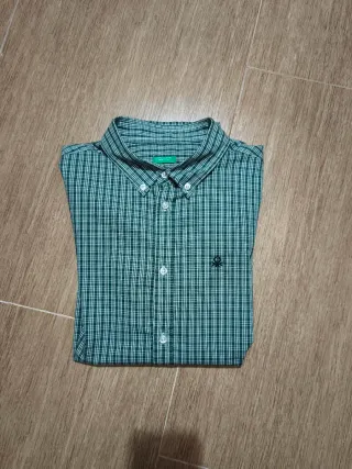 Camisa Benetton cuadros verde y blanco