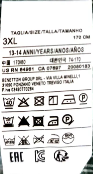 Camisa Benetton cuadros verde y blanco