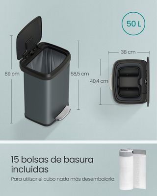 Cubo Basura Cocina SONGMICS 51L Gris Carbón