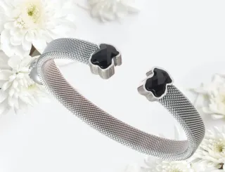 Pulsera Tous ajustable oso negro plata