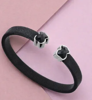 Pulsera Tous ajustable oso negro plata