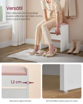 Taburete Tocador Blanco/Rosa VASAGLE RDS001W01