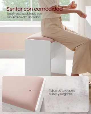 Taburete Tocador Blanco/Rosa VASAGLE RDS001W01