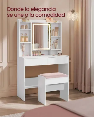 Taburete Tocador Blanco/Rosa VASAGLE RDS001W01