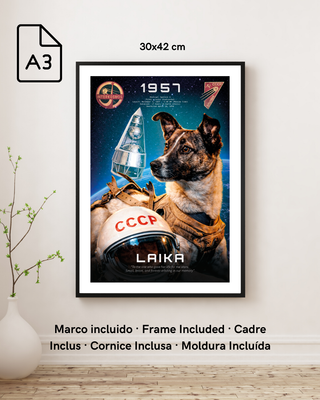 Cuadro Póster LAIKA 1957 Espacial CCCP A3 marco