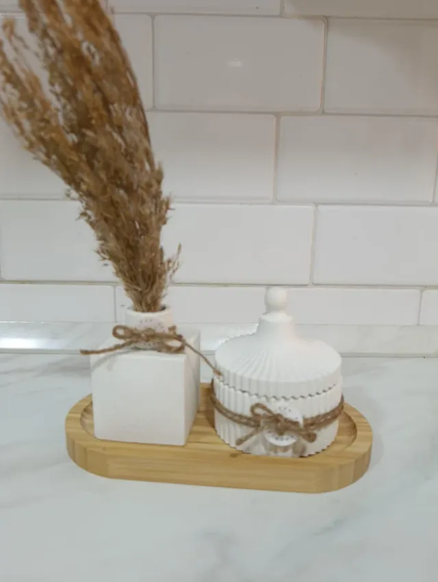 Set Decorativo Cerámica y Bambú