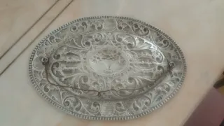 Bandeja cobre bañada en plata decorada