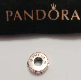 Charm Pandora Clip Pavé Signature Oro Rosa Argento