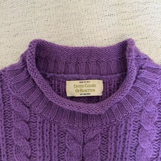 Maglione treccia Benetton Donna L Viola 100% Lana