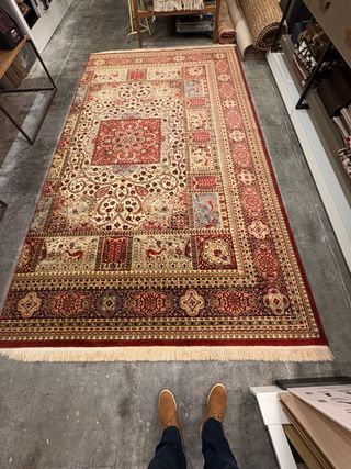 Alfombra persa lana beige y roja