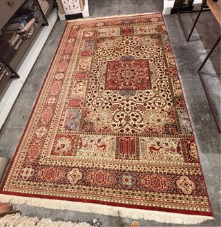 Alfombra persa lana beige y roja