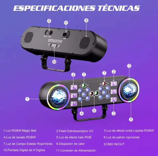Luces LED DJ 80W RGBW 7 en 1 con Soporte y Bolsa