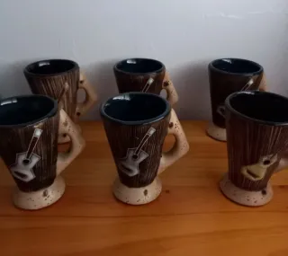Juego 6 Vasos Cerámica Guitarra
