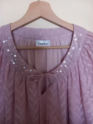 Nueva y elegante blusa malva lentejuelas talla 40