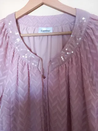 Nueva y elegante blusa malva lentejuelas talla 40