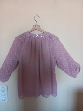 Nueva y elegante blusa malva lentejuelas talla 40