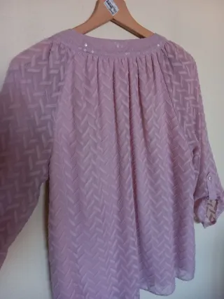 Nueva y elegante blusa malva lentejuelas talla 40