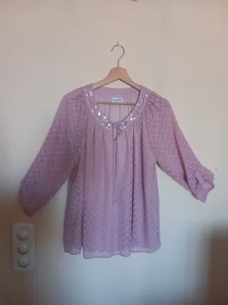 Nueva y elegante blusa malva lentejuelas talla 40