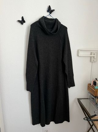 Vestido lana cuello vuelto gris talla única