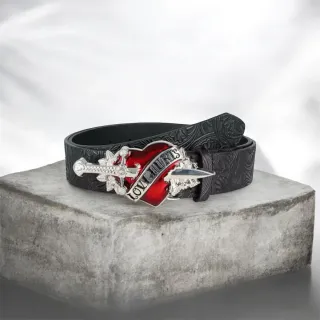 Cintura Uomo Ch*ome He*rts Cuore Rosso