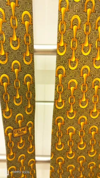 Corbata Celine Seda Natural Oro Verde Oliva