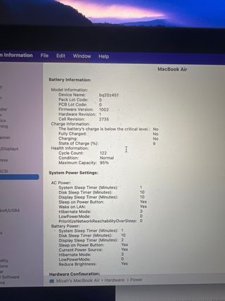 MacBook Air M1 2020 256GB Battería 95%