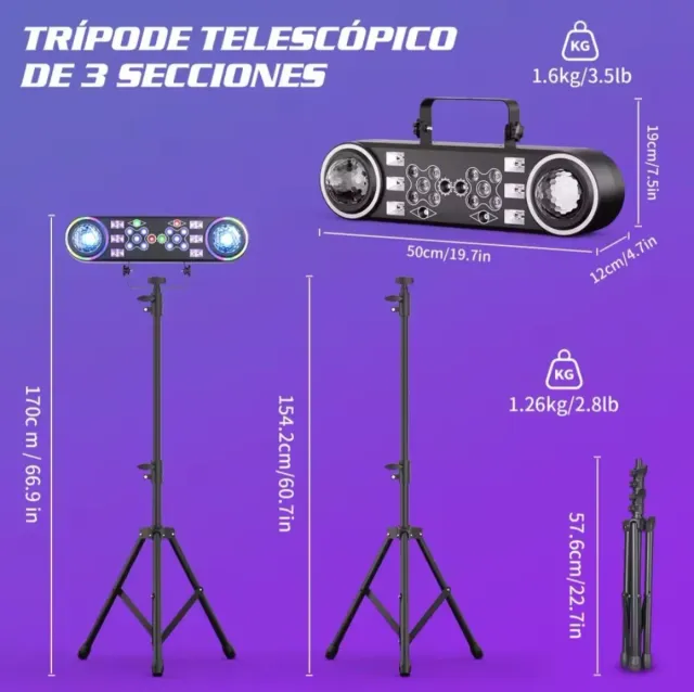 ✅️Pack 2 Luces LED DJ 80W RGBW 7 en 1 con Trípode