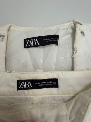 Conjunto Zara Chaleco y Falda Pedrería