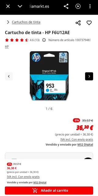 Tinta HP 953 Cian Original