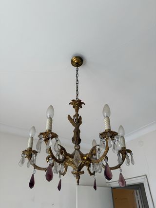 Lámpara Araña Cristal y Gotas Moradas