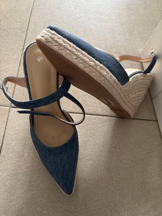 Sandalias cuña - Tela vaquera