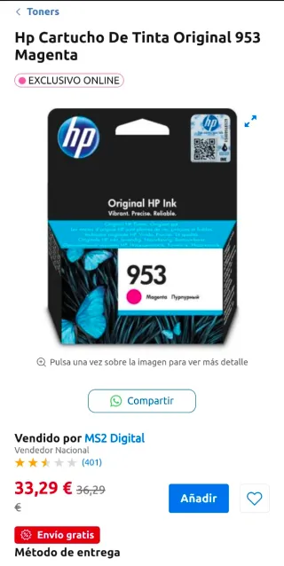 Tinta HP 953 Magenta y Cían