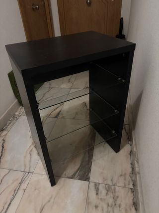 Mueble TV/Salón Negro con Estantes Cristal