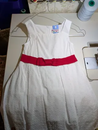 Vestito bimba bianco con fiocco rosso 3 anni