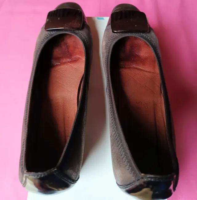 Zapatos de mujer marrones y dorados