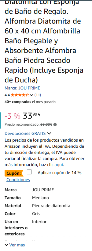 Alfombra Diatomita 39x60cm Gris