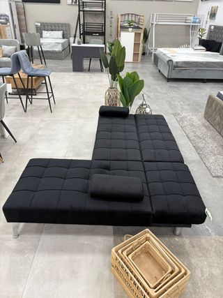 Sofá Chaise Longue Negro Convertible en Cama