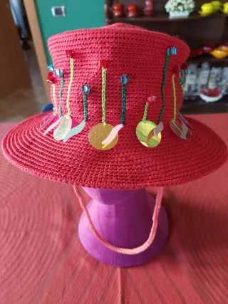 Cappello/tuba estiva rosso con cristalli