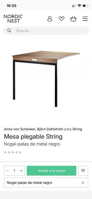 Mesa plegable String Nogal/metal negro
