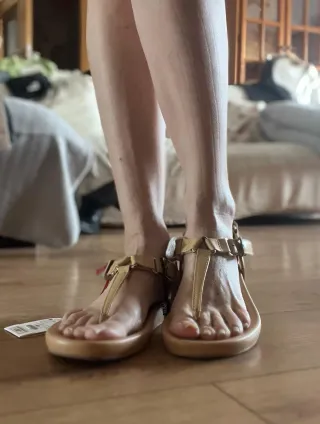 Sandalias Zara Beige/Dorado Talla 38