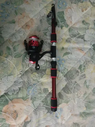 Caña de pescar con carrete y línea